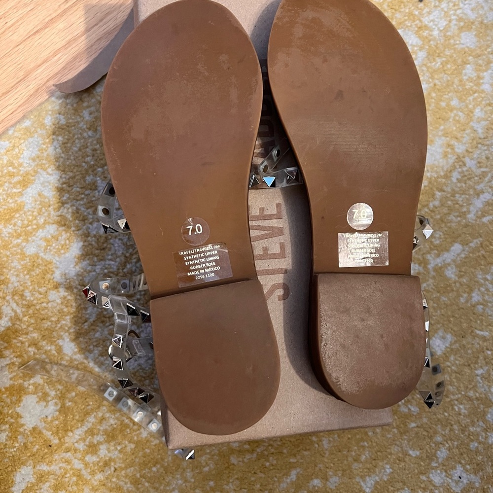 Steve Madden Travel Sandal Rock Stud Clear Ankle Strap - Size 7 - Picture 3 of 4